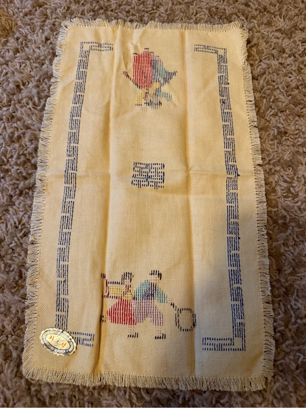 Vintage Handsewn Korean Cottage Industry Embroidery Cross Stitch Tapestry Art